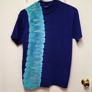 Vintage Sonoma Navy Blue Short Sleeve Crewneck T-shirt with Green Tie-Dye Stripe